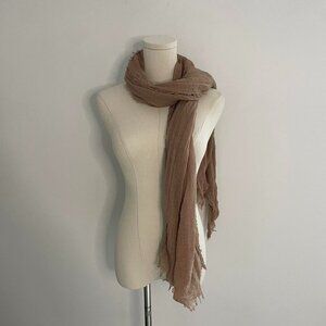Lightweight Crinkle Scarf Neutral | Neutral Taupe with Frayed Edges